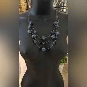 Charming Charlie Silver Wire Iridescent Triple Strand Disco Planet Ball Necklace